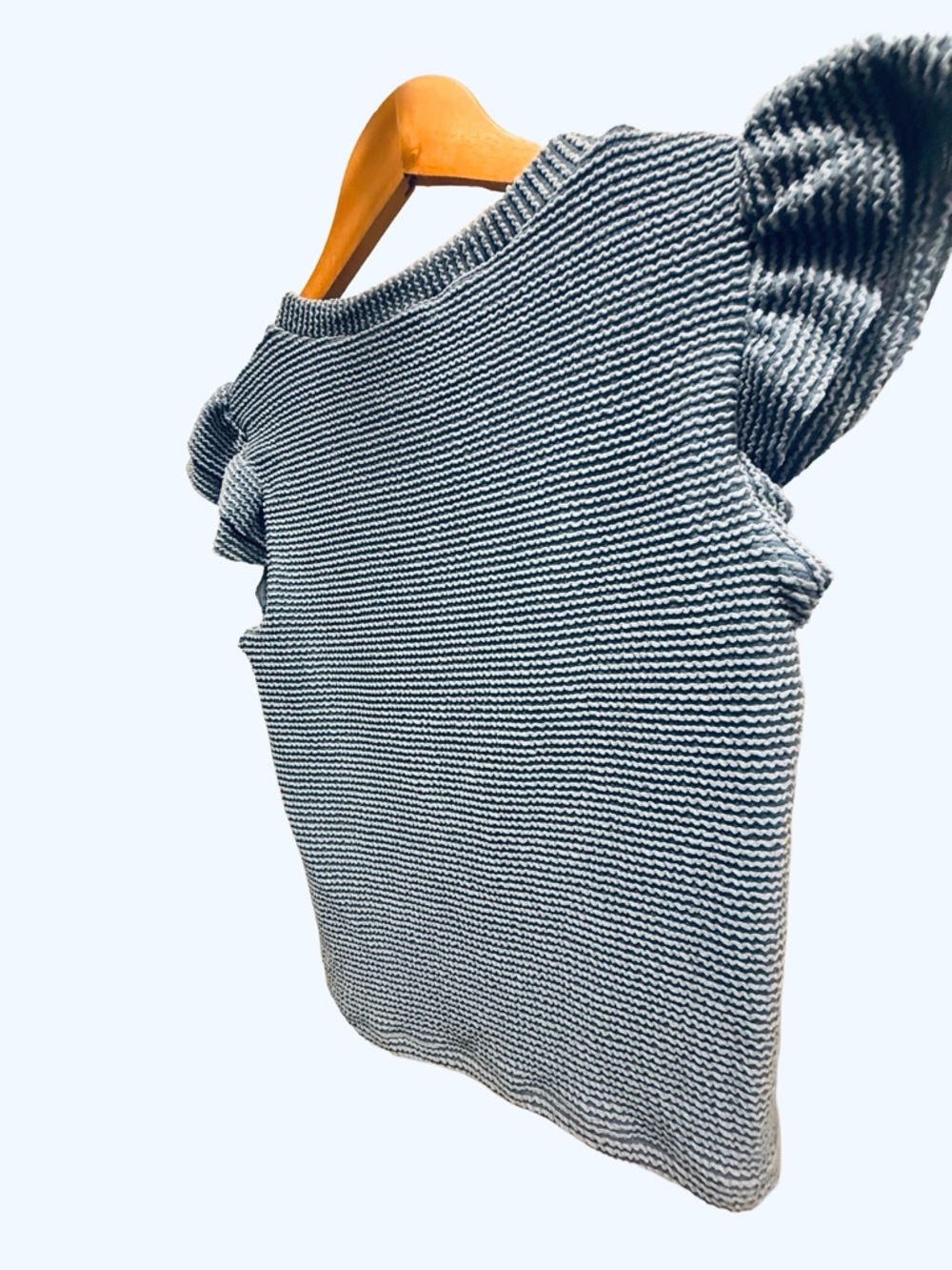 Moa Moa Blue Ribbed Knit Ruffle Flutter Sleeve Top - Small - Picture 6 of 9